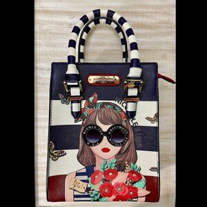 Nicole Lee Handbag "Judith Loves Flowers" Glasses & Stripes Red White Blue RARE